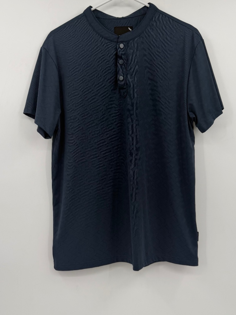 Stone Falcon Shirt Men Large Blue Short Sleeve Henley Performance Stretch Golf
